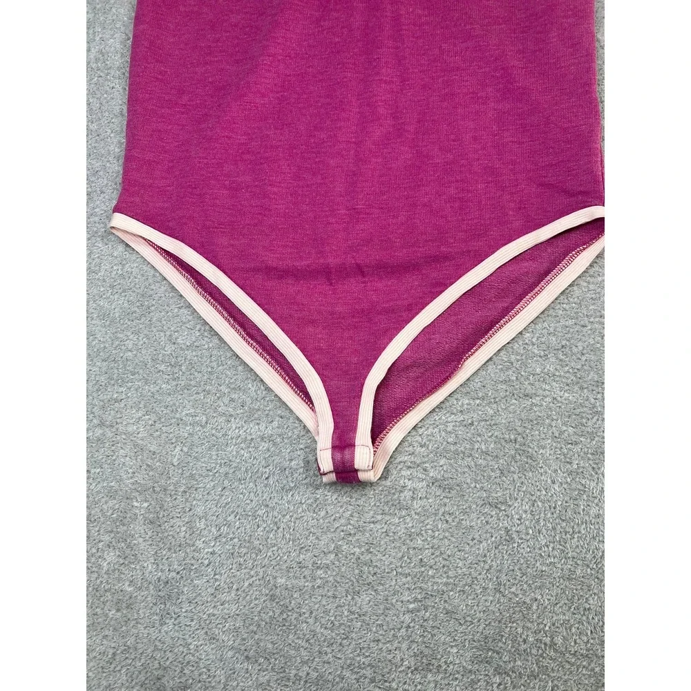 Free People Intimately Pink Varsity‎ V-Neck Bodysuit Sleeveless XS Small Preppy
